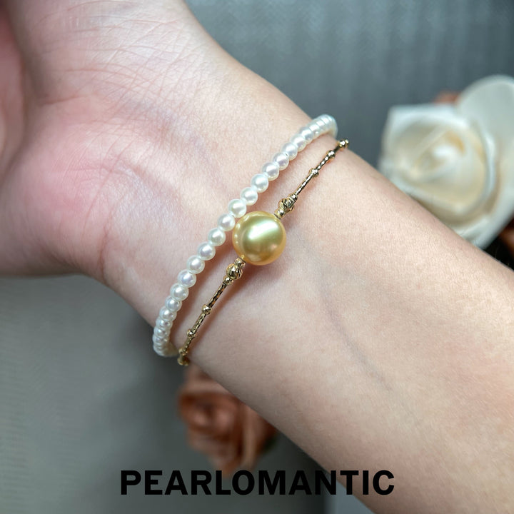 [Fine Jewelry] 18K Gold Double Layer Pearl Bracelet w/ Golden South Sea Pearl