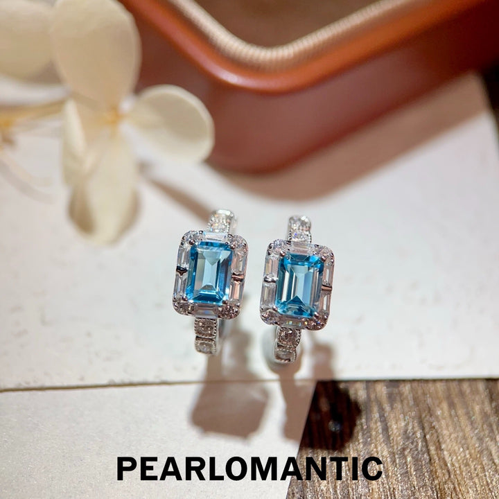 [Selección del diseñador] Pendientes de topacio azul talla esmeralda de 2.4 ct Swiss Sky con plata S925