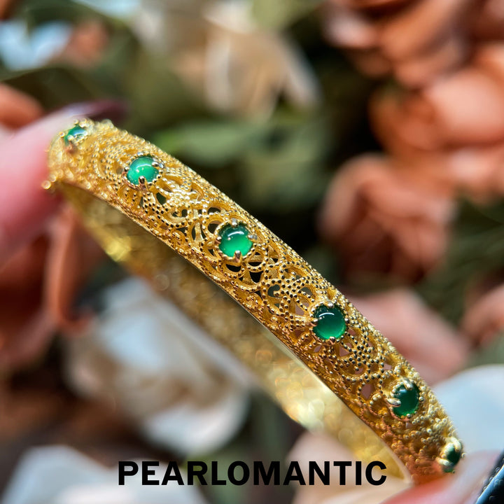 [Designer's Choice] S925 Silver Jade Blossom Filigree Gold Color Bracelet Bangle