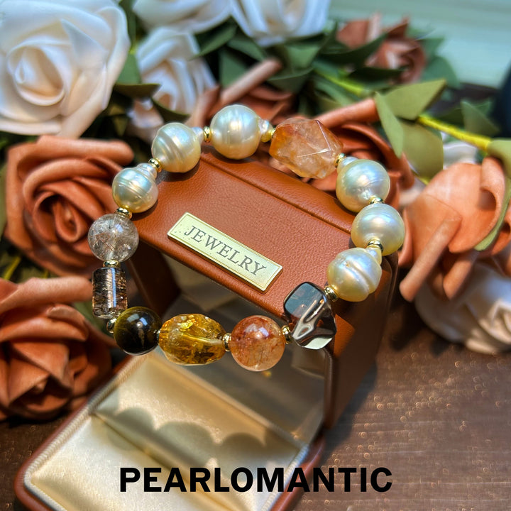 [Designer's Choice] South Sea Golden Baroque Pearl & Crystal Golden Ripple Bracelet (5)