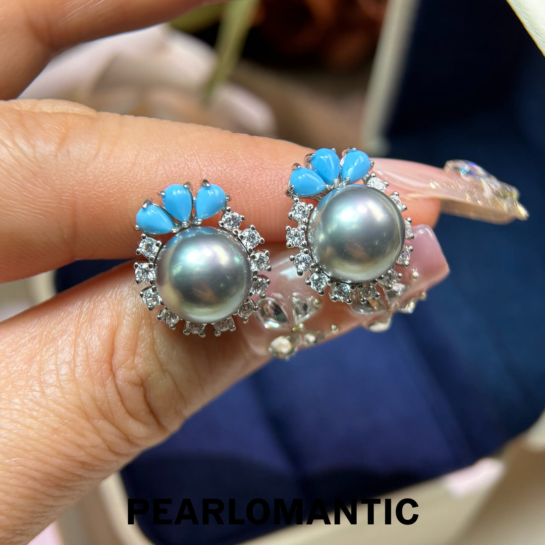 [Designer’s Choice] Ocean Bloom 10–11mm 4A Tahitian Pearl Floral Halo Stud Earrings
