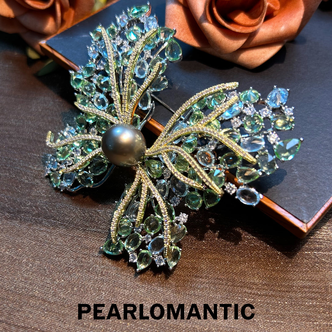 [Designer's Choice] Tahitian Pearl Platinum Gray Rare Color Butterfly Brooches