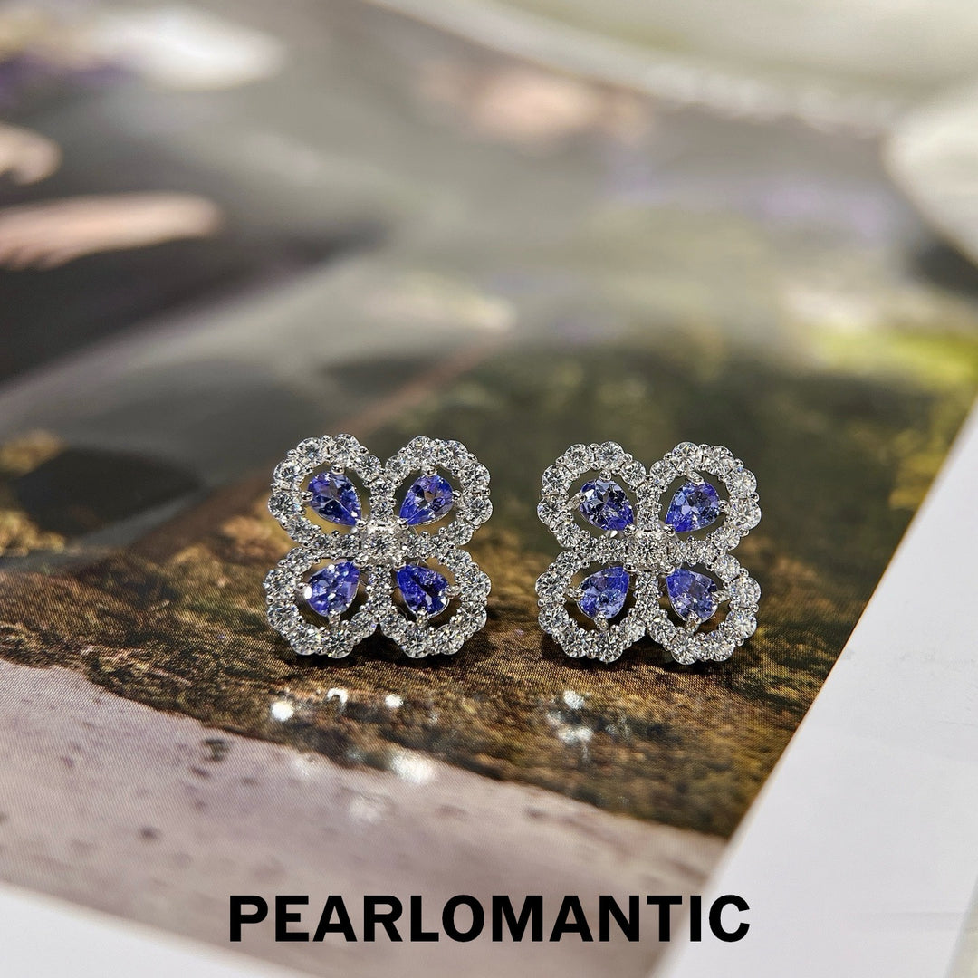 [618 Sale] 1.2ct Tanzanite Four Leaf Clover Stud Earrings w/ S925 Silver