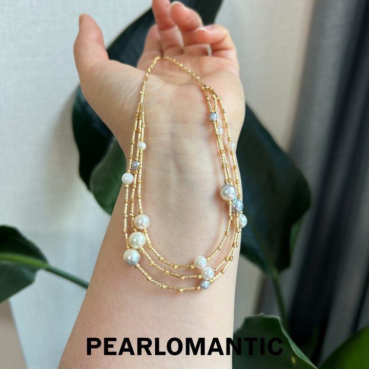 [Designer's Choice] Akoya Pearl Multi-color Cascade Glow S925 Necklace