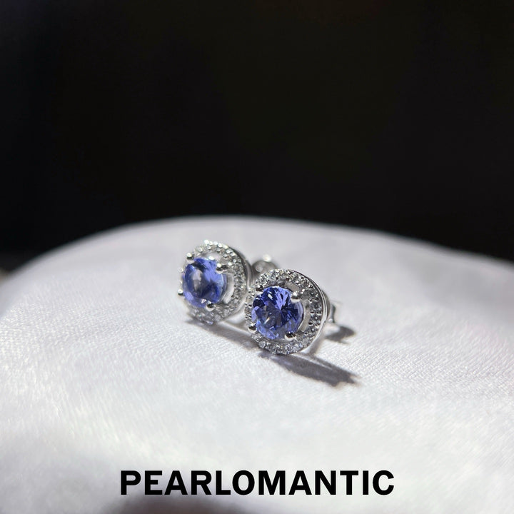 [618 Sale] 1.2ct Tanzanite Round Cut Classic Halo Stud Earrings