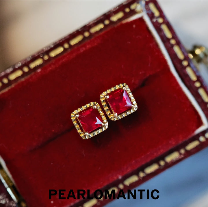[Group-Buying] 18k Gold & Ruby Blazing Grace Square Earring Studs
