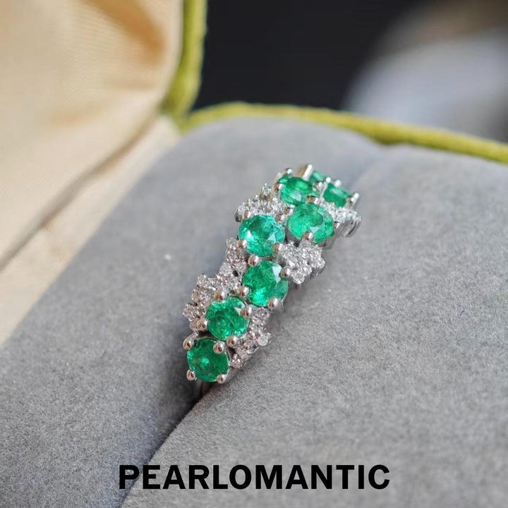 [Fine Jewelry] 18k Gold & Emerald & Diamonds U.S 6 Size Cascade Ring