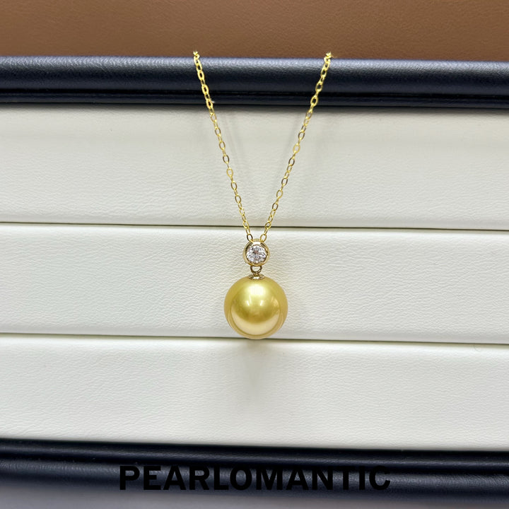[Fine Jewelry] 18k South Sea Golden Pearl 11.6mm Zircon Design Pendant w/ 18k Gold
