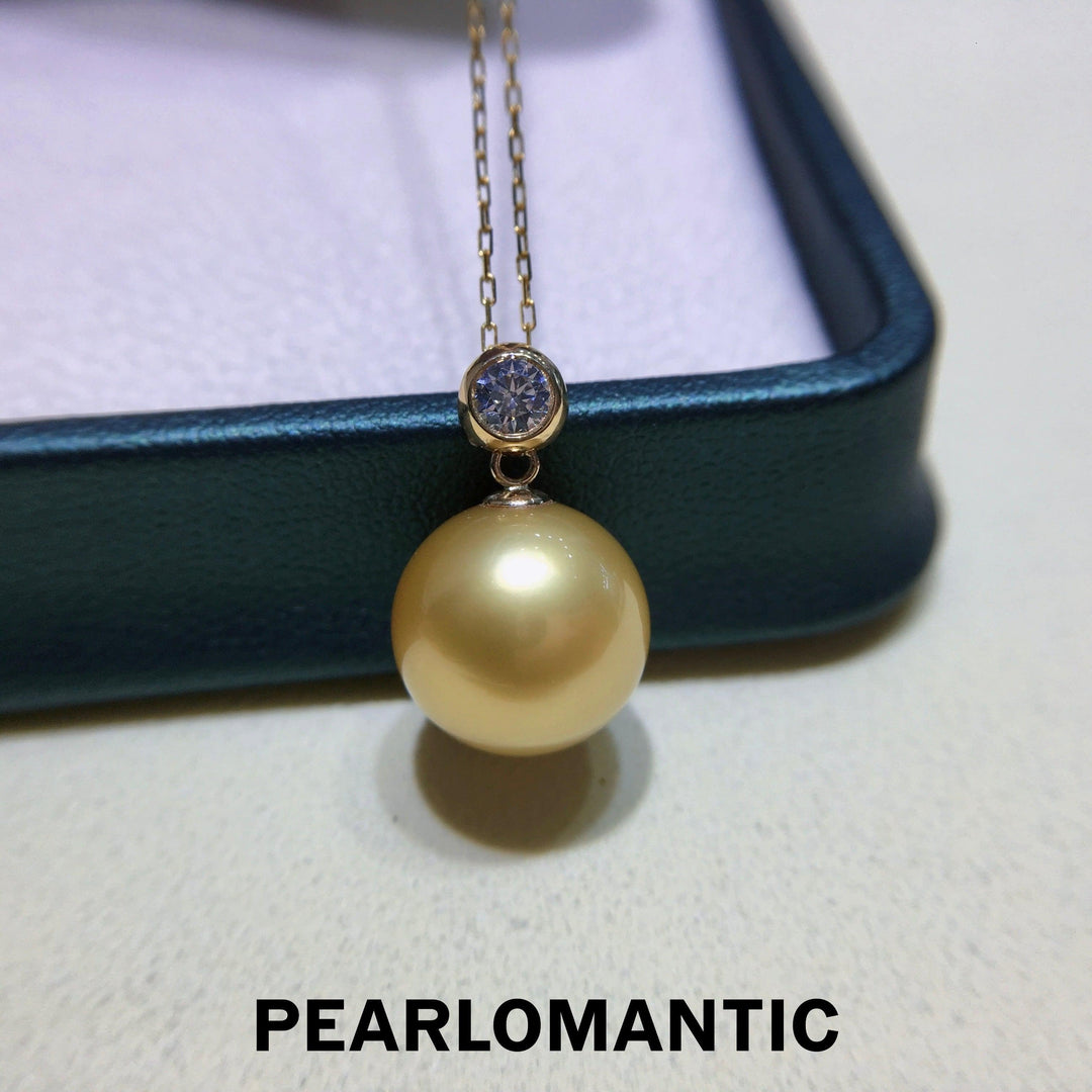 [Fine Jewelry] 18k South Sea Golden Pearl 11.6mm Zircon Design Pendant w/ 18k Gold