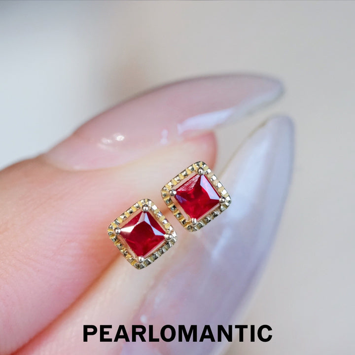 [Group-Buying] 18k Gold & Ruby Blazing Grace Square Earring Studs