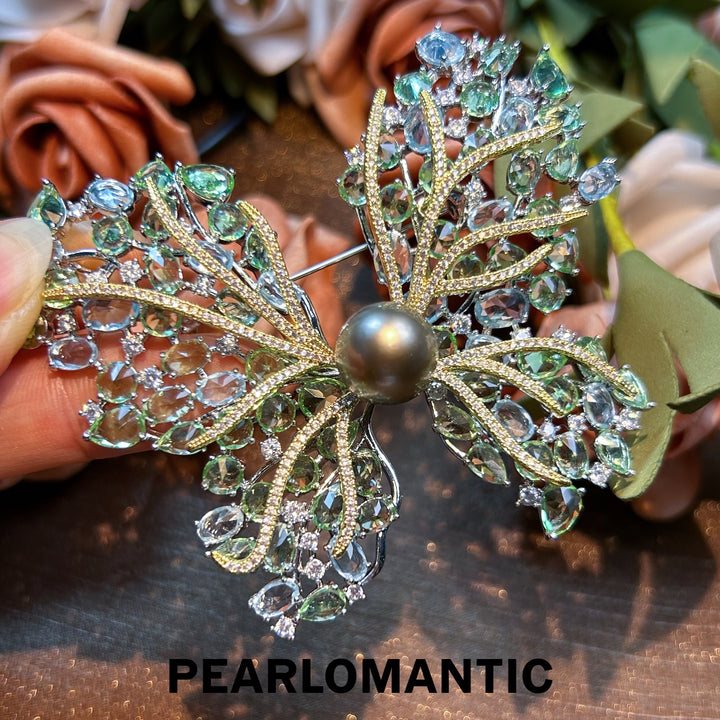 [Designer's Choice] Tahitian Pearl Platinum Gray Rare Color Butterfly Brooches