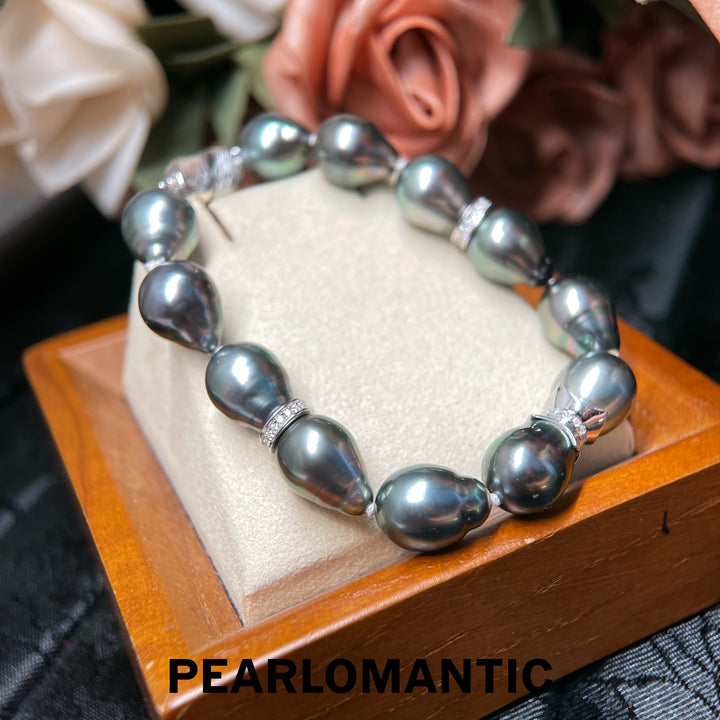 [618 Sale] Black Tahitian Baroque Pearl Bracelet w/ Silver Accent Clasp
