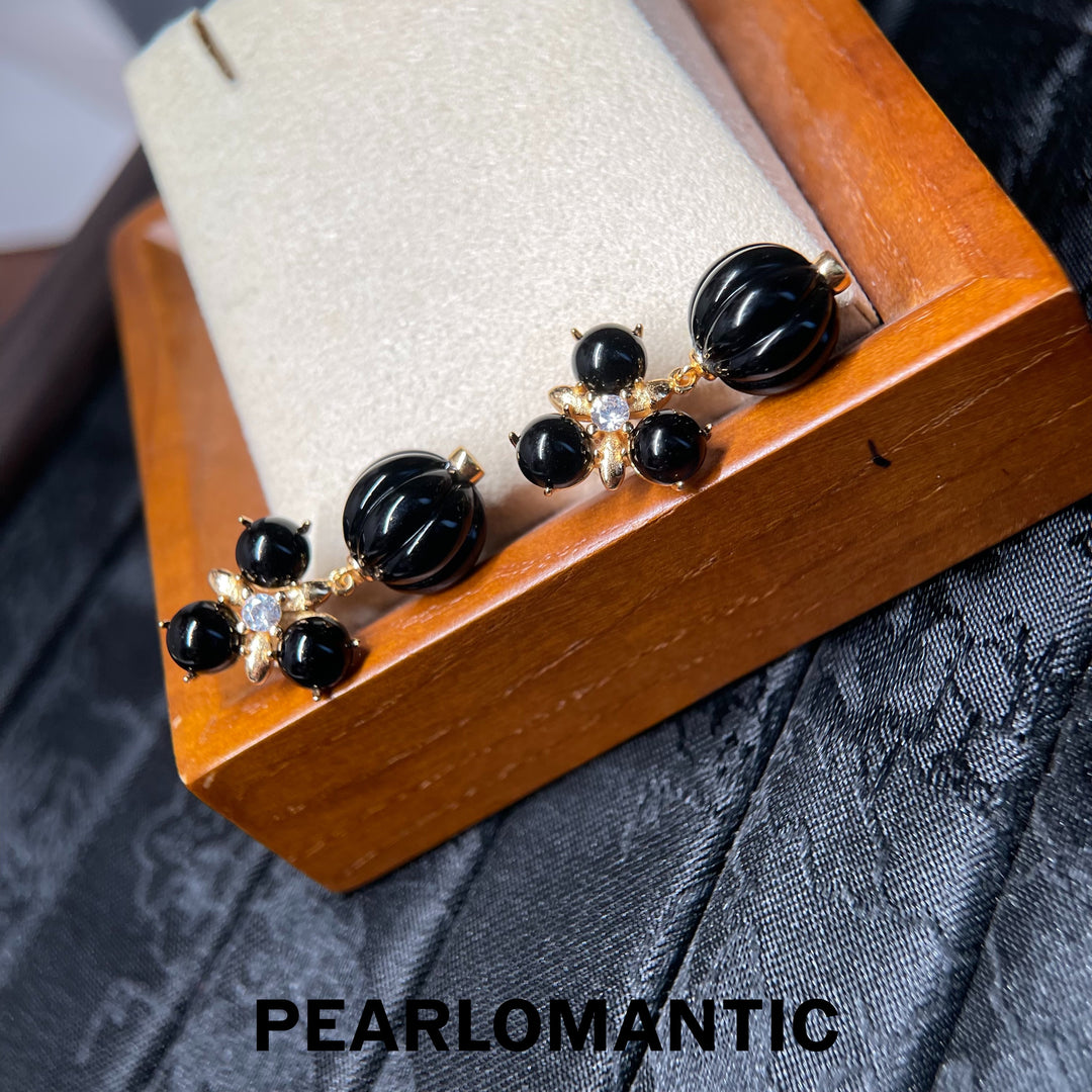 [618 Sale] Natural Black Agate Grape Cluster Drop Earrings w/ S925 Silver
