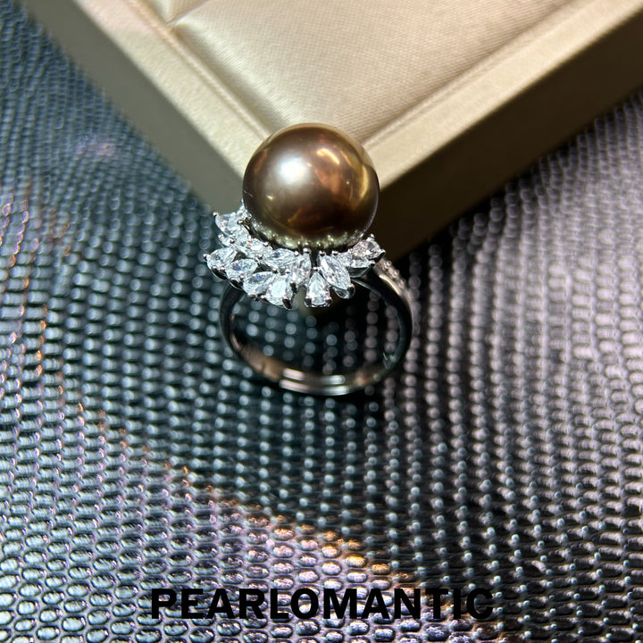 [Elección del diseñador] Anillo de perlas metálicas raras de emperatriz de bronce único de 12.4 mm con plata S925