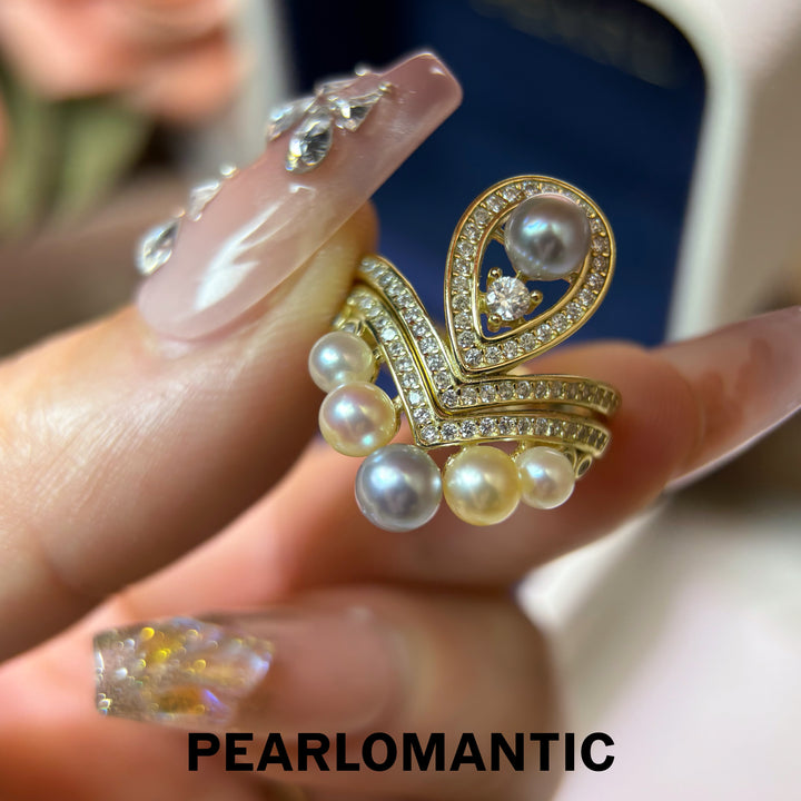 [Designer’s Choice] Candy Cascade 2.5–5mm 5A Akoya Pearl Adjustable Two-Way Statement Ring