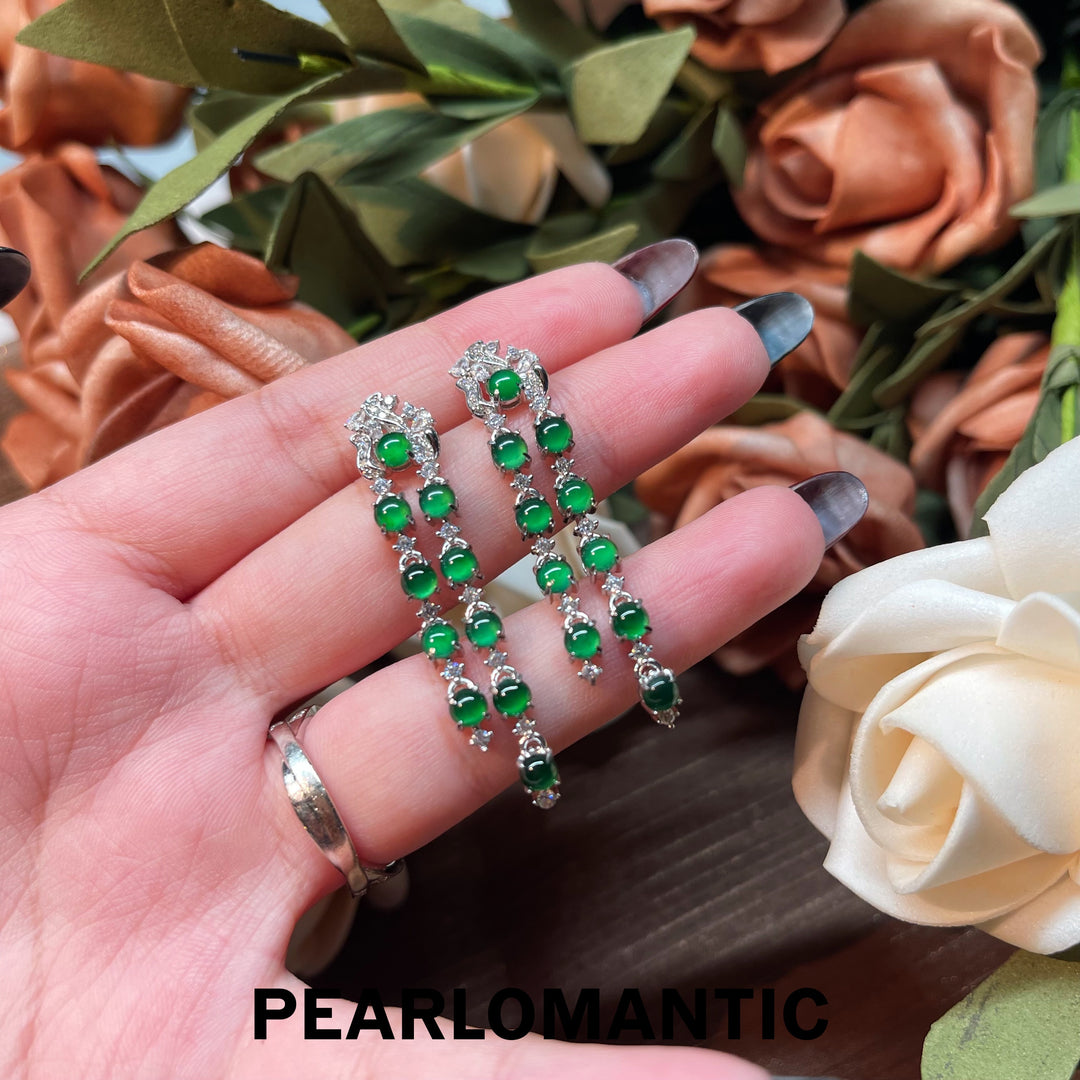 [Designer's Choice] S925 Silver & Jade Verdant Cascade Chalcedony Tassel Earrings