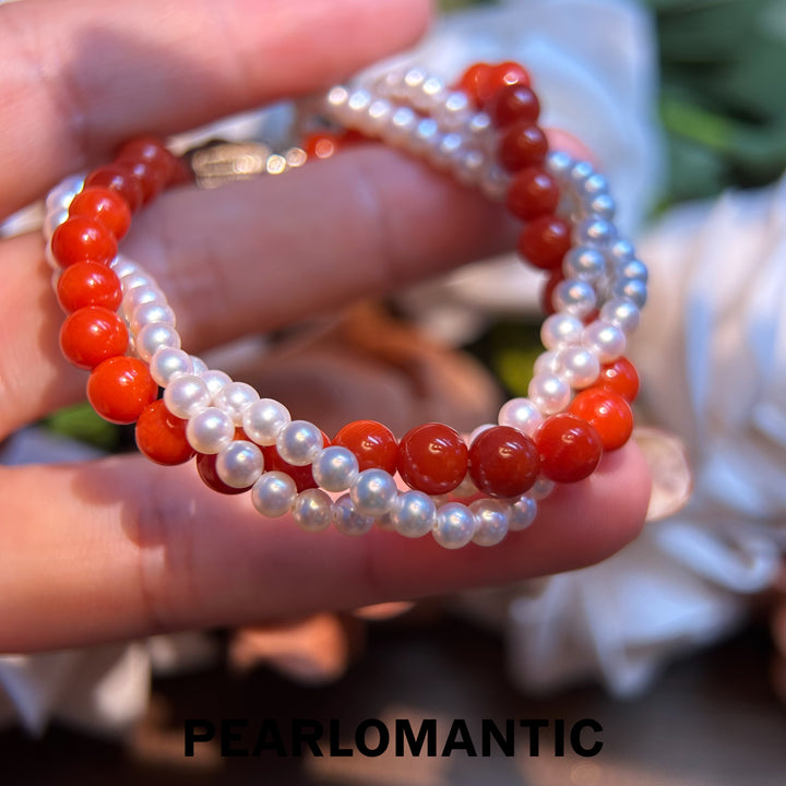 [Designer's Choice] Freshwater Pearl & Coral Retro Multi - Layer Bracelets