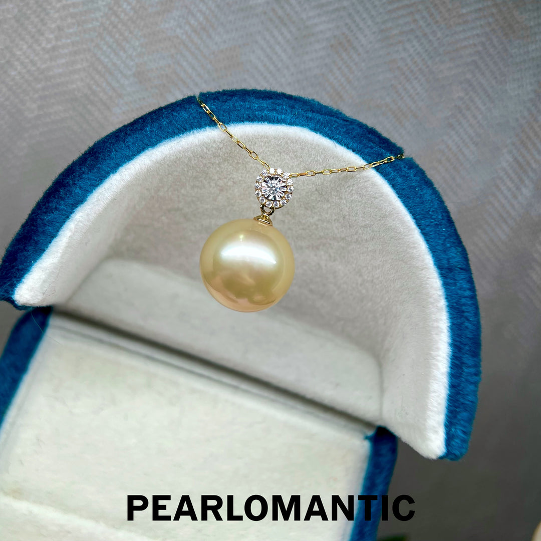 [Fine Jewelry] 14-15mm Golden Pearl Pendant w/ Diamond Accent