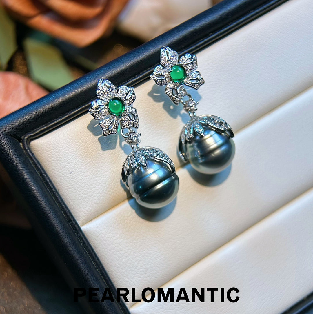 [Limited Time] Tahitian Black Baroque Pearl Floral-Set S925 Silver Earing Studs