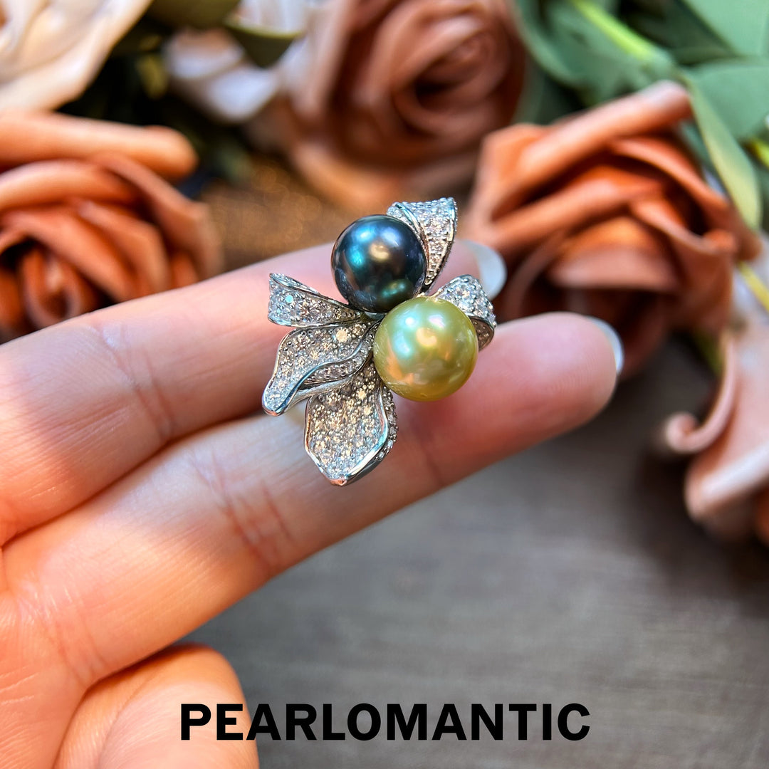 [Designer's Choice] Opulent Tahitian & South Sea Pearl Duo S925 Adjustable Ring