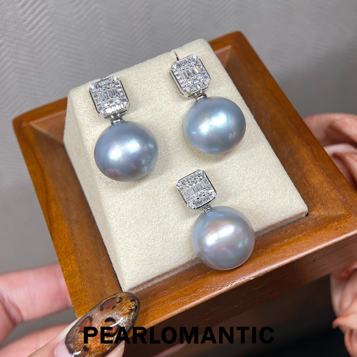 [618 Sale] 15mm Silver Blue Mabe Pearl Square Halo Earrings w/ S925 Silver