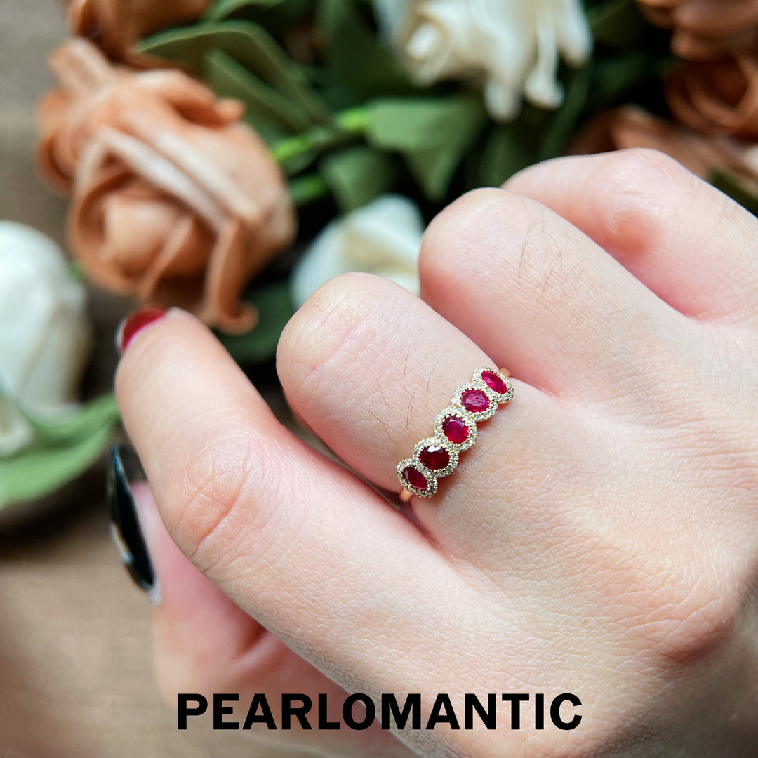 [Fine Jewelry] 18k Gold Ruby & Diamond Slim Eternity Ring Subtle Glam