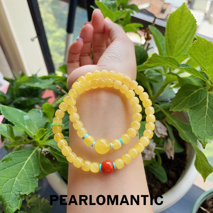 [Designer’s Choice] Golden Glow Natural Beeswax Turquoise Red Agate Double-Wrap Bracelet