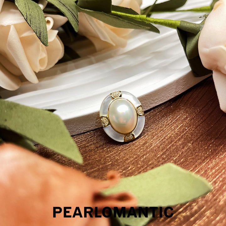 [Fine Jewelry] Japanese Mabe Pearl 11*15mm Pendant w/ 18k Gold, Diamond & MOP