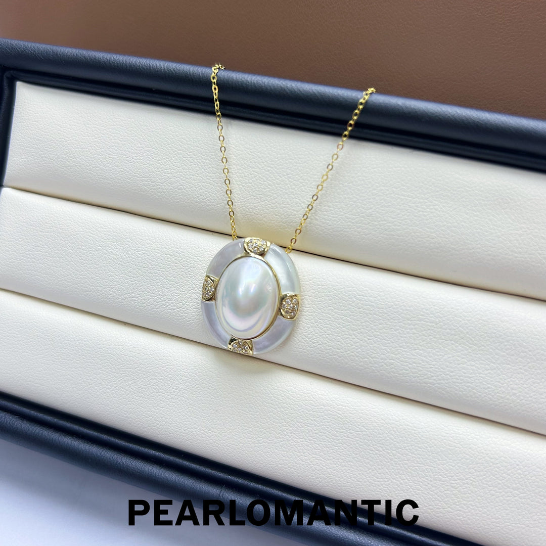 [Fine Jewelry] Japanese Mabe Pearl 11*15mm Pendant w/ 18k Gold, Diamond & MOP