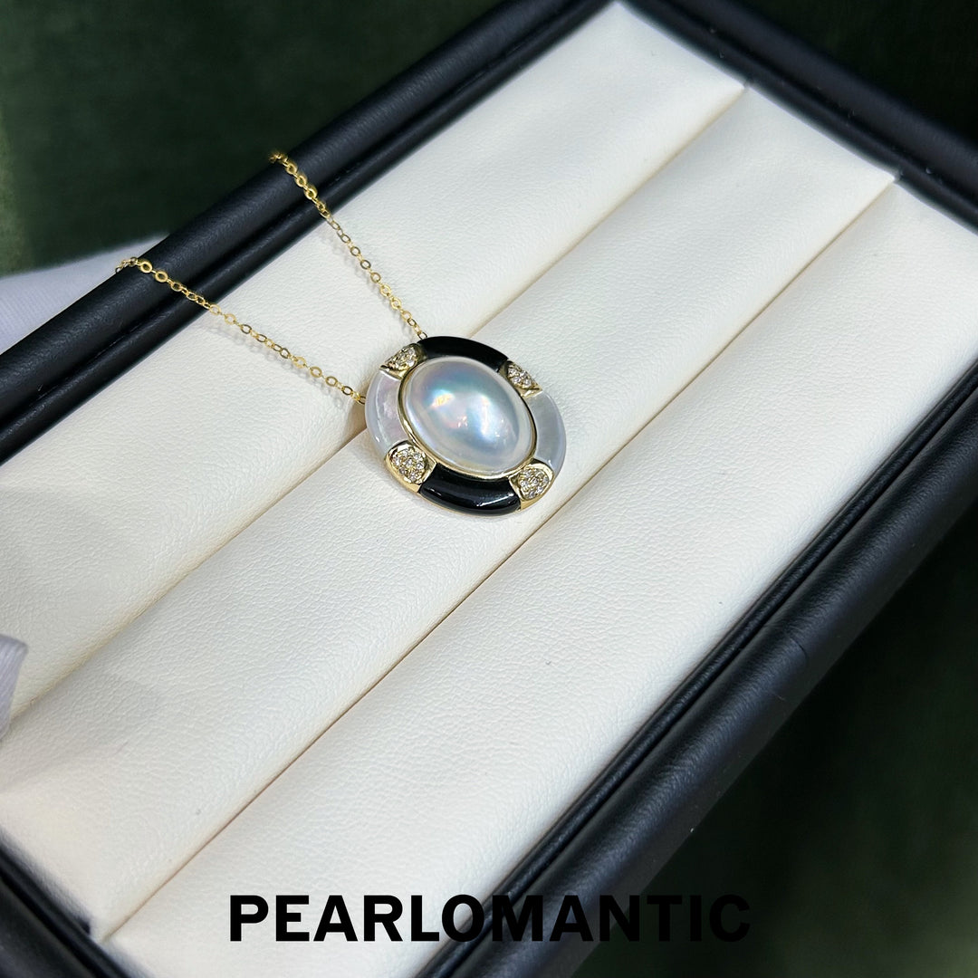 [Fine Jewelry] Japanese Mabe Pearl 11*15mm Pendant 18K Gold with MOP, Black Agate & Diamond