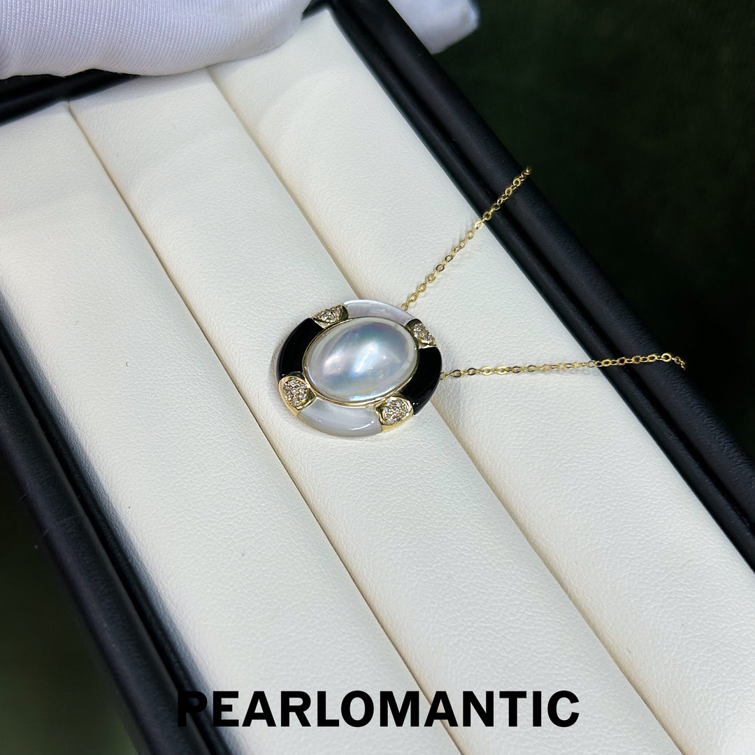 [Fine Jewelry] Japanese Mabe Pearl 11*15mm Pendant 18K Gold with MOP, Black Agate & Diamond