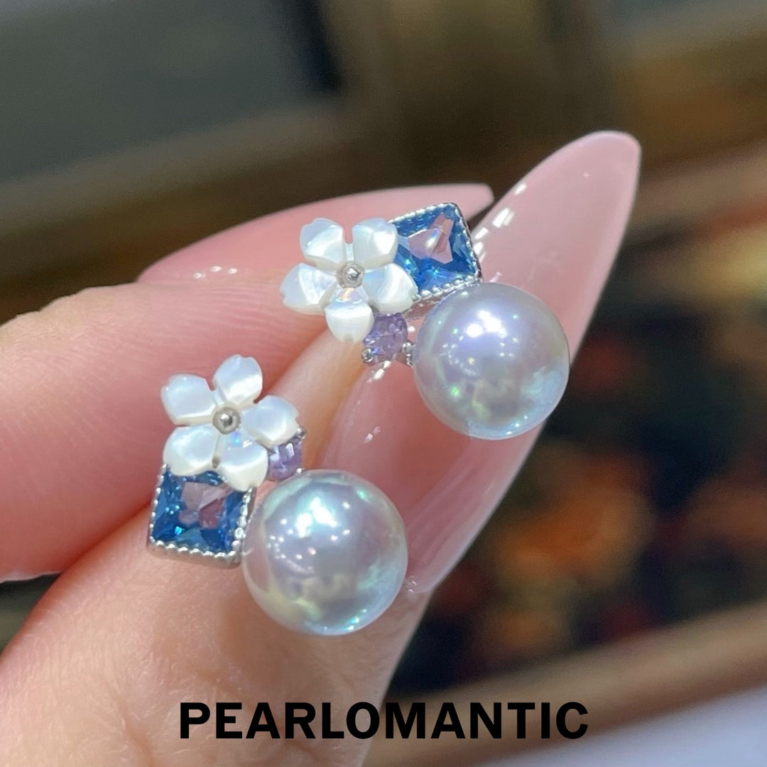 [Designer’s Choice] Blue Blossom Freshwater Pearl &amp; Akoya Madama Stud Earrings