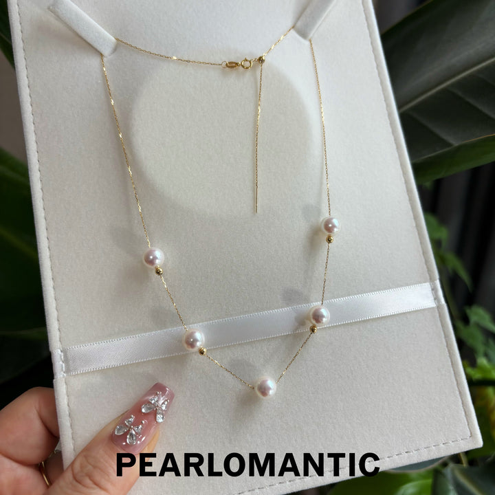 [Fine Jewelry] Rosy Harmony 7.5–8mm 5A Akoya Rose Pearl 18K Gold Five-Pearl Necklace