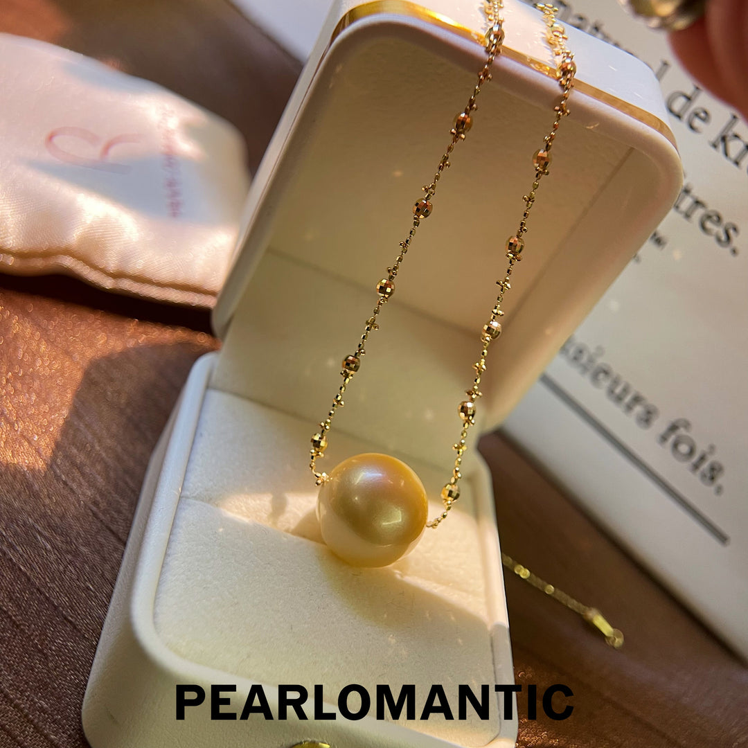 [Fine Jewelry] South Sea Golden 14-15mm Pearl 18k Gold Chain Single Necklace w/ Certificate
