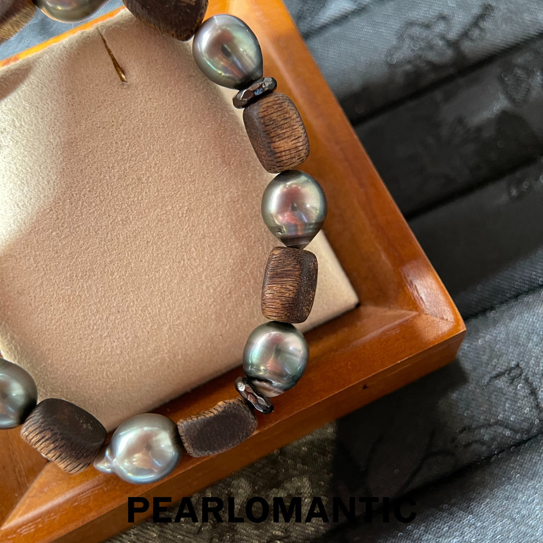 [618 Sale] Natural Sandalwood Tahitian Pearl Bracelet w/ S925 Silver