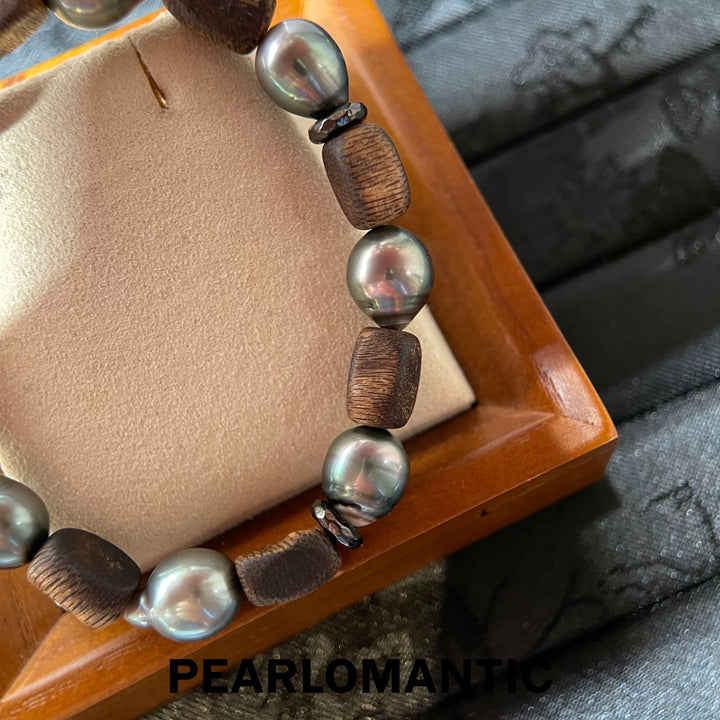 [618 Sale] Natural Sandalwood Tahitian Pearl Bracelet w/ S925 Silver