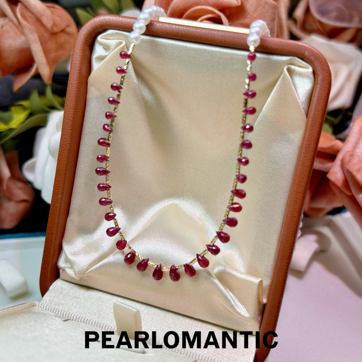 [Fine Jewelry] Ruby Rain 5A+ Freshwater Pearl &amp; Pigeon Blood Ruby Gradient Necklace