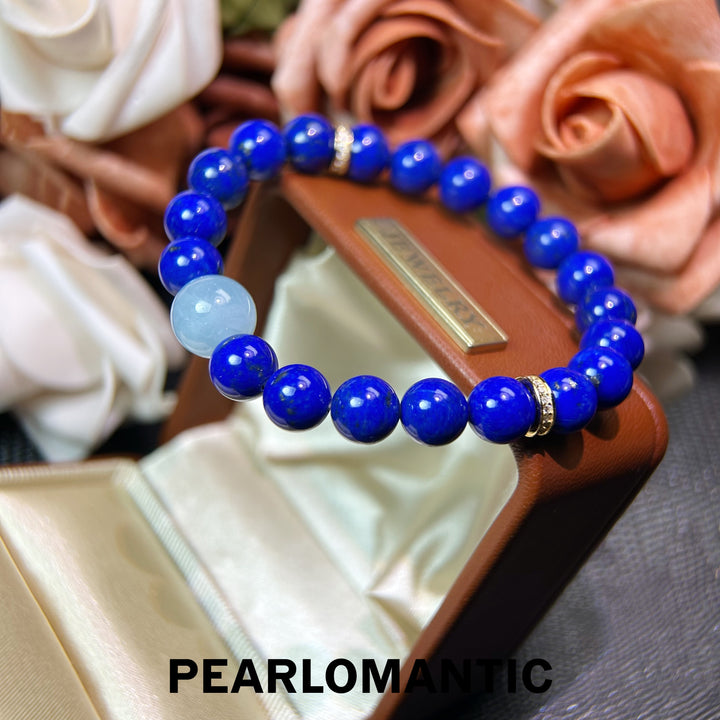 [Designer’s Choice] Royal Ice Top Level Lapis Lazuli &amp; Aquamarine Bead Bracelet 8–10mm