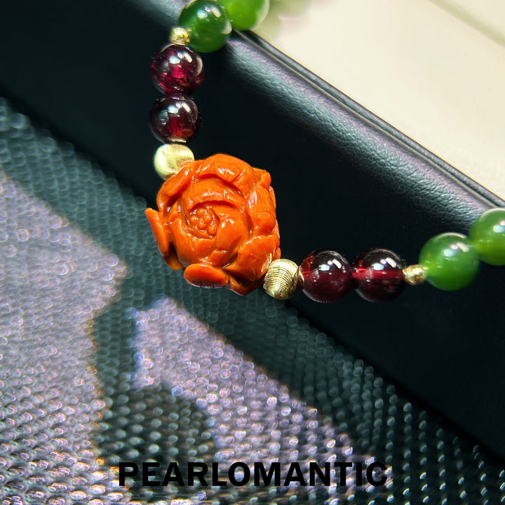 [Designer's Choice] Eastern Garden Southern Red Agate & Akoya Pearl Double-Layered Bracelet