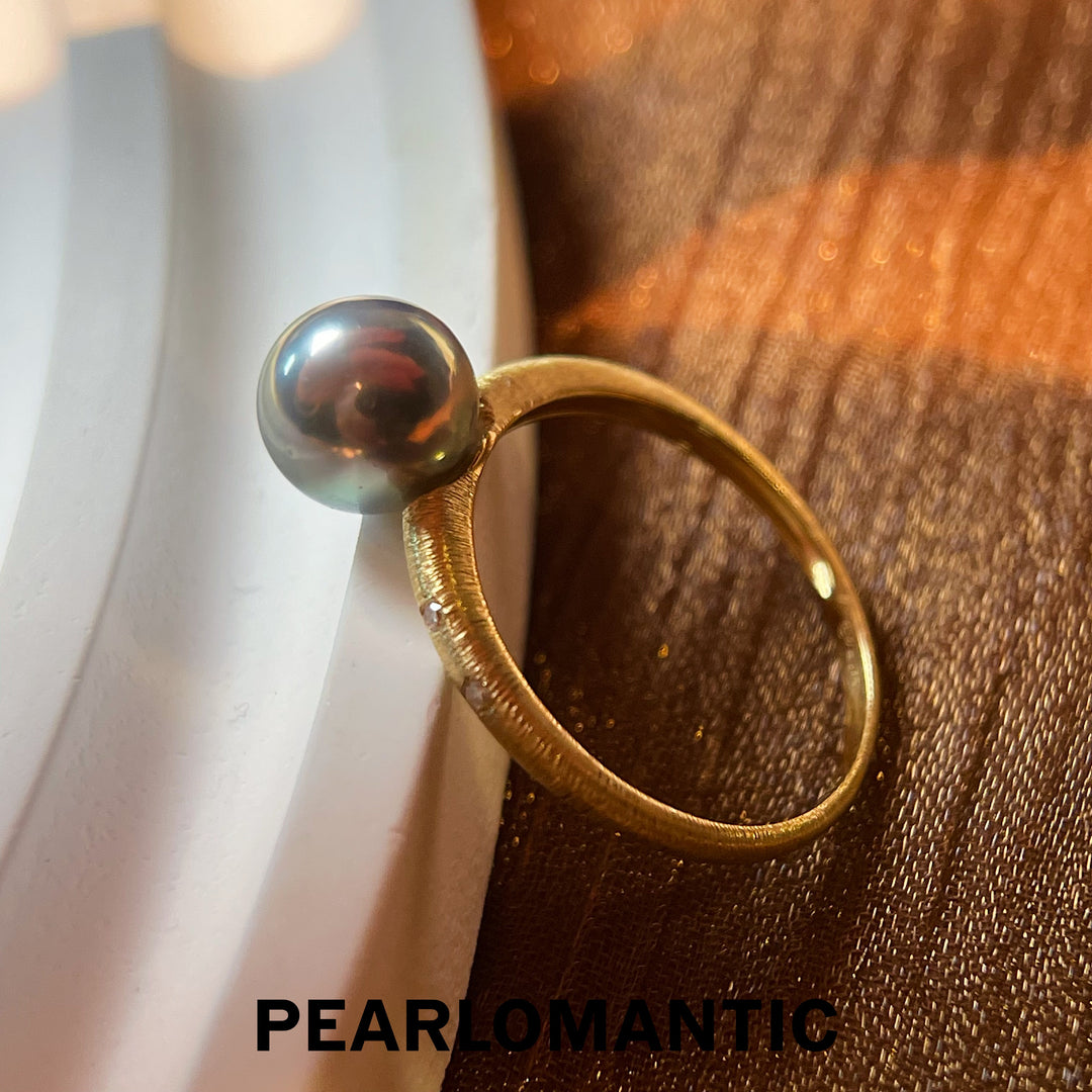 [Fine Jewelry] Akoya Pearl 7-8mm Buccellati Style 18k Gold & Diamond Ring Size 6.5