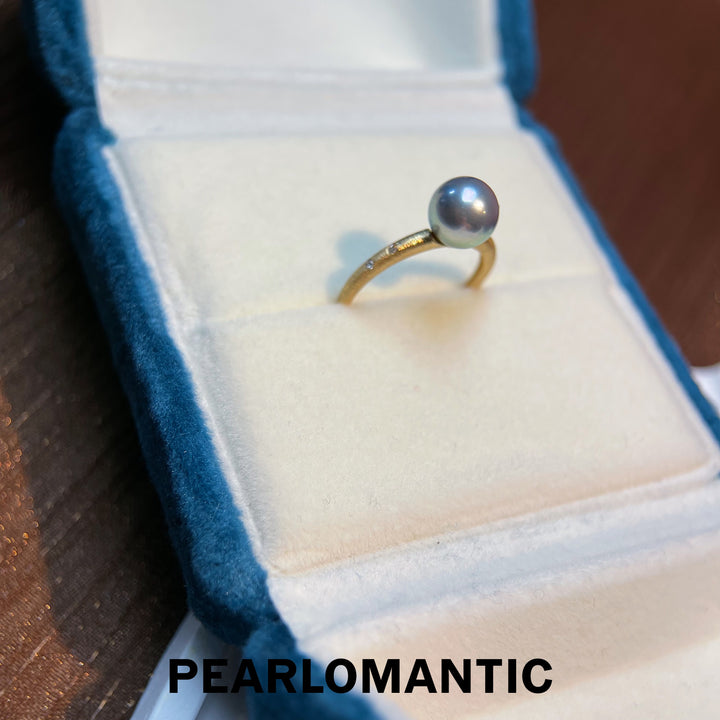 [Fine Jewelry] Akoya Pearl 7-8mm Buccellati Style 18k Gold & Diamond Ring Size 6.5