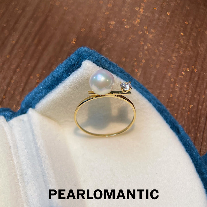 [Fine Jewelry] Akoya Pearl 7-8mm Balace Style Size 7 Rings w/ 18k Gold