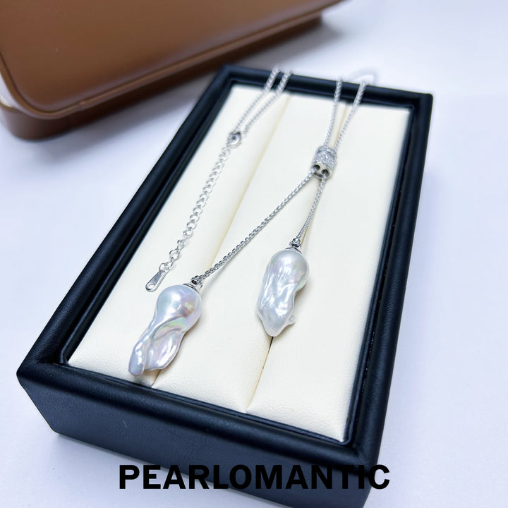 [Designer's Choice] Freshwater Barqoue Pearl S925 Silver Adjustable Sweater Chain Pendants