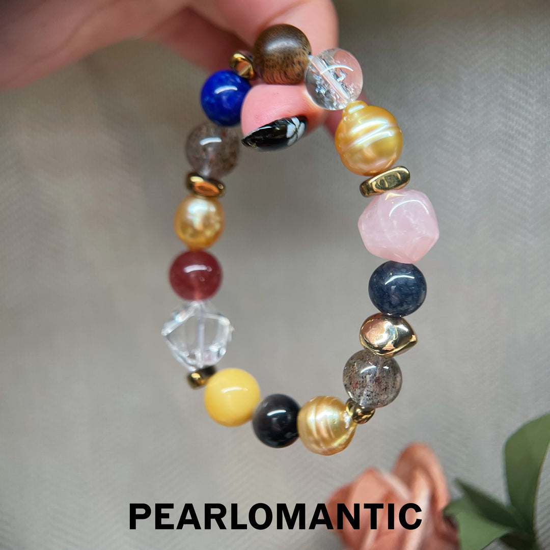 [Elección del diseñador] Viaje dorado: pulsera de perlas barrocas premium y varias gemas con herencia
