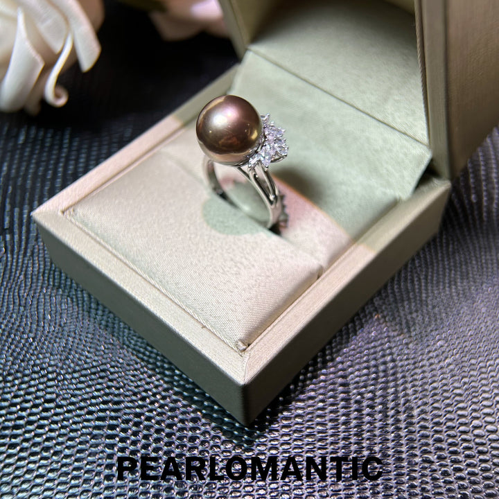 [Elección del diseñador] Anillo de perlas metálicas raras de emperatriz de bronce único de 12.4 mm con plata S925