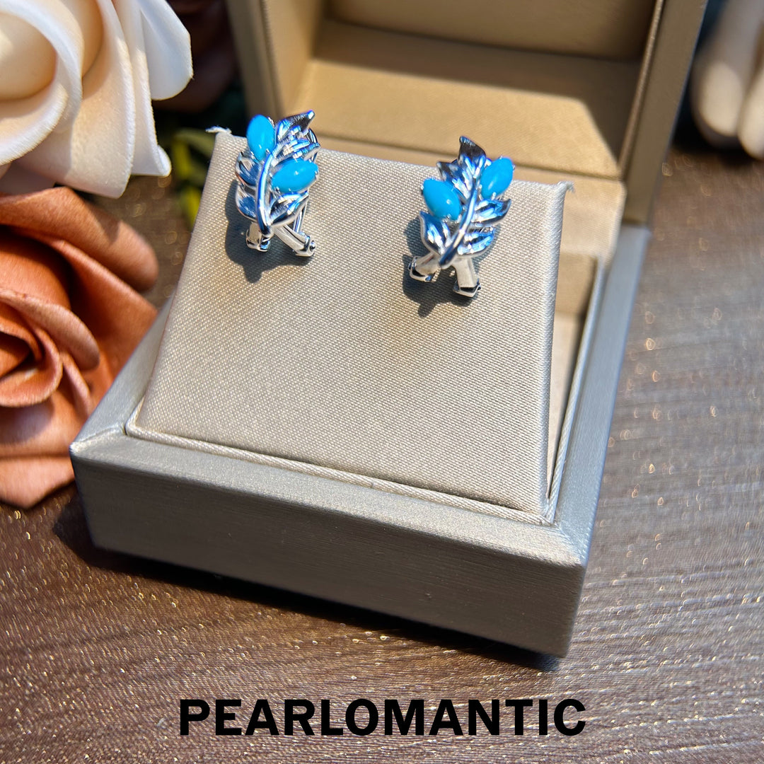 [Designer's Chioce] Hong Kong - Made S925 Silver Turquoise Leaf Earring Studs