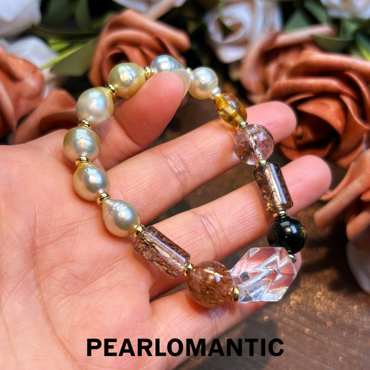 [Designer's Choice] South Sea Golden Baroque Pearl & Crystal Golden Ripple Bracelet (2)