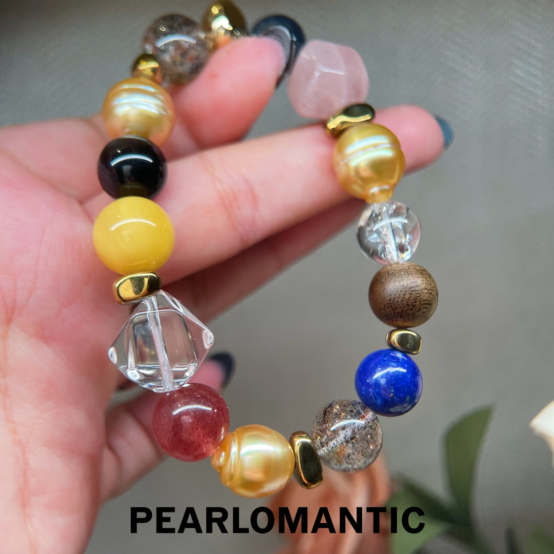 [Elección del diseñador] Viaje dorado: pulsera de perlas barrocas premium y varias gemas con herencia