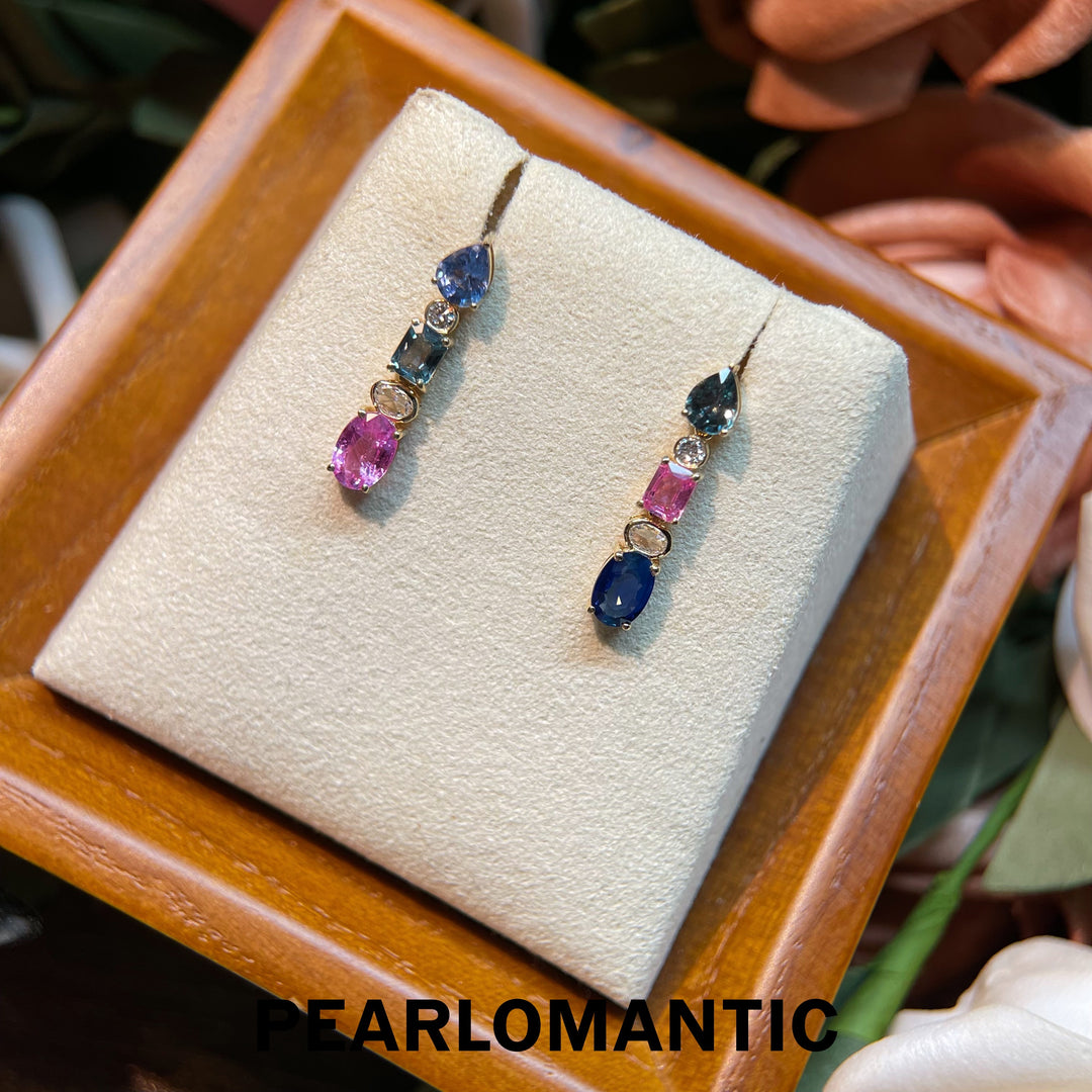 [Fine Jewelry] Solitary Gemdrop 18K Gold Earrings with Rainbow Colorful Sapphires