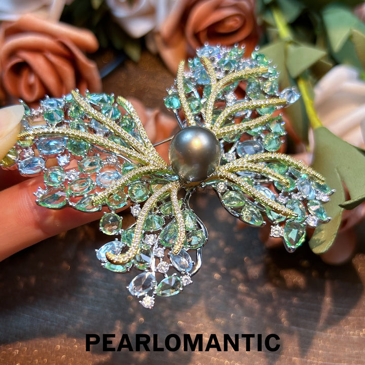[Designer's Choice] Tahitian Pearl Platinum Gray Rare Color Butterfly Brooches